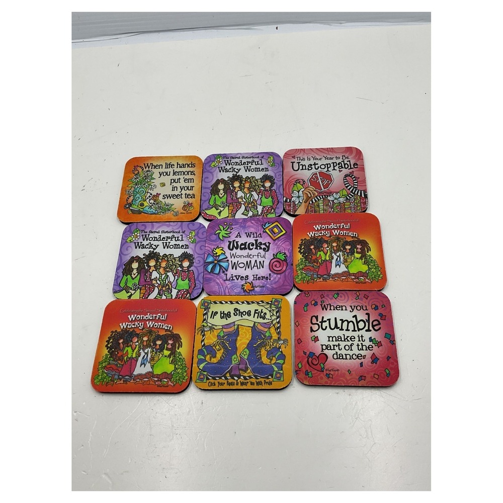 Suzy Toronto Wonderful‎ Wacky Women Neoprene Coaster Set 9pc Sisterhood Quotes